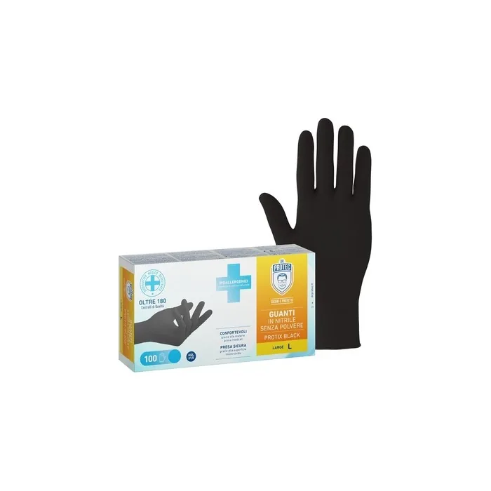 Dr. Protec Protix Black Nitrile Gloves Powder Free Size L