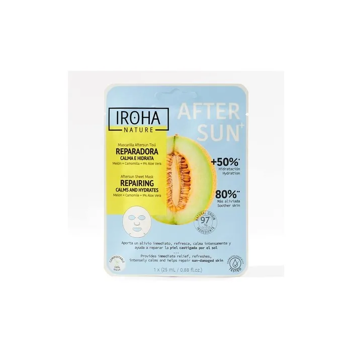 Iroha Nature Aftersun Face Mask for Repair, Soothing, and Moisturizing the Skin after Sun Exposure with Melon, Chamomile, and 9% Aloe Vera
