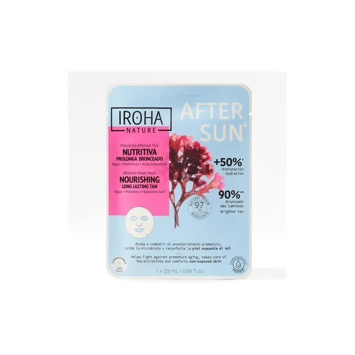 Iroha Nature Aftersun Face Mask with Algae, Probiotics, and Hyaluronic Acid - Nourishes and Prolongs Tan - Hydrated, Strengthened, and Brighter Skin - Anti-Aging Effect
