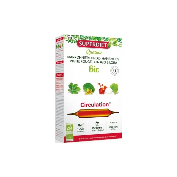Superdiet Quator Chestnut, Witch Hazel, Red Vine and Ginkgo 20 Ampoules