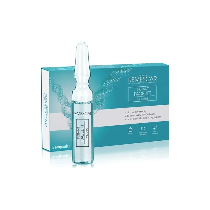 Remescar Instant Facelift V-Shape 5 Ampoules - Recontouring the Face - Microneedling Technology Peptides and Deep-Sea Microalgae to Firm the Skin