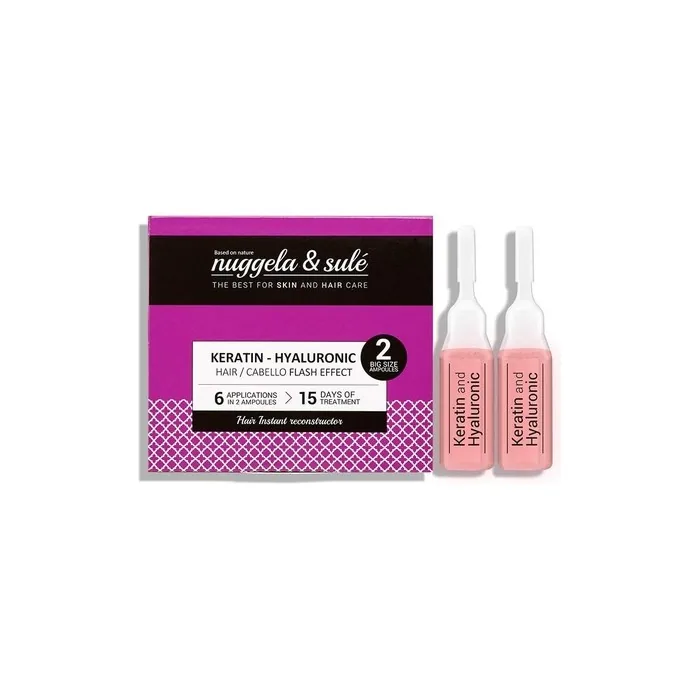 Nuggela & Sulé Keratin-Hyaluronic Ampoule 2 x 10ml - Instantly Repairs Hair, Hydrates and Seals Split Ends - Flash Effect - Immediate Silky Hair - Pack of 2