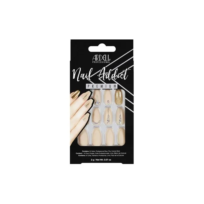 ARDELL Nail Addict Nude Jeweled Press On Nails with Glue and File - 24 Artificial Glitter Nails for Beautiful Fingernails - Long Tips
