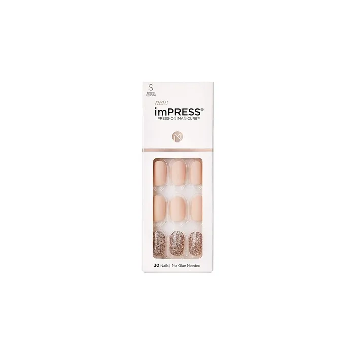 KISS imPRESS Press-On Manicure Evanesis Short Square with PureFit Technology - 30 False Nails