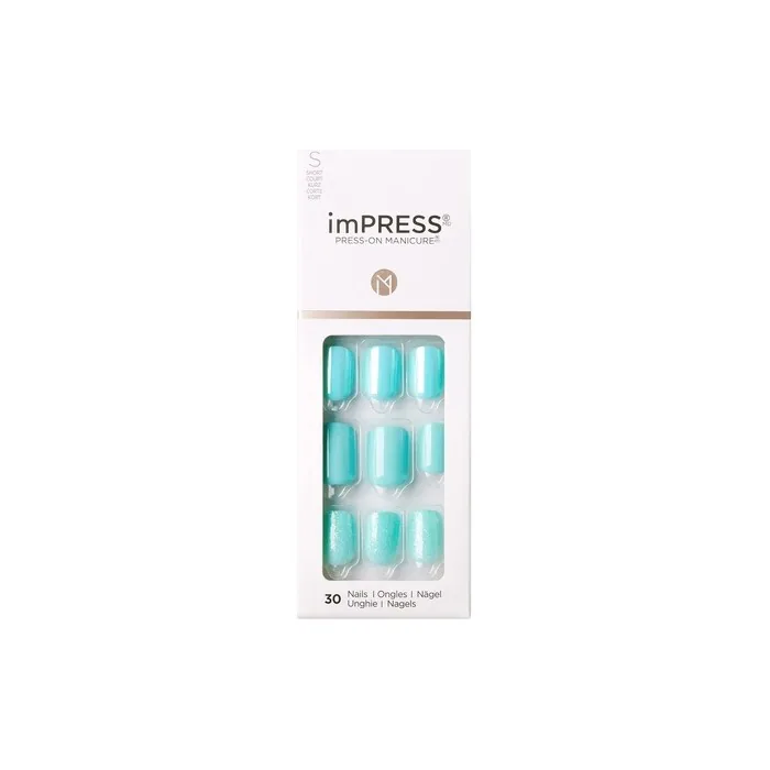 KISS imPRESS Press-On Manicure Rain Check Short Length Square with PureFit Technology - 30 Fake Nails