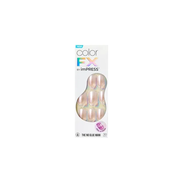 KISS imPRESS No Glue Mani Press-On Nails Color FX Connection Light White Short Size Squoval Shape Includes 30 Nails Prep Pad Instructions Sheet 1 Manicure Stick 1 Mini File