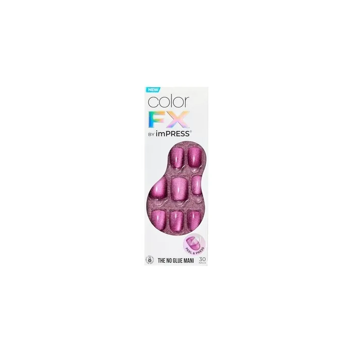 KISS imPRESS No Glue Mani Press-On Nails Color FX Levels Dark Pink Short Size Squoval Shape Includes 30 Nails Prep Pad Instructions Sheet 1 Manicure Stick 1 Mini File