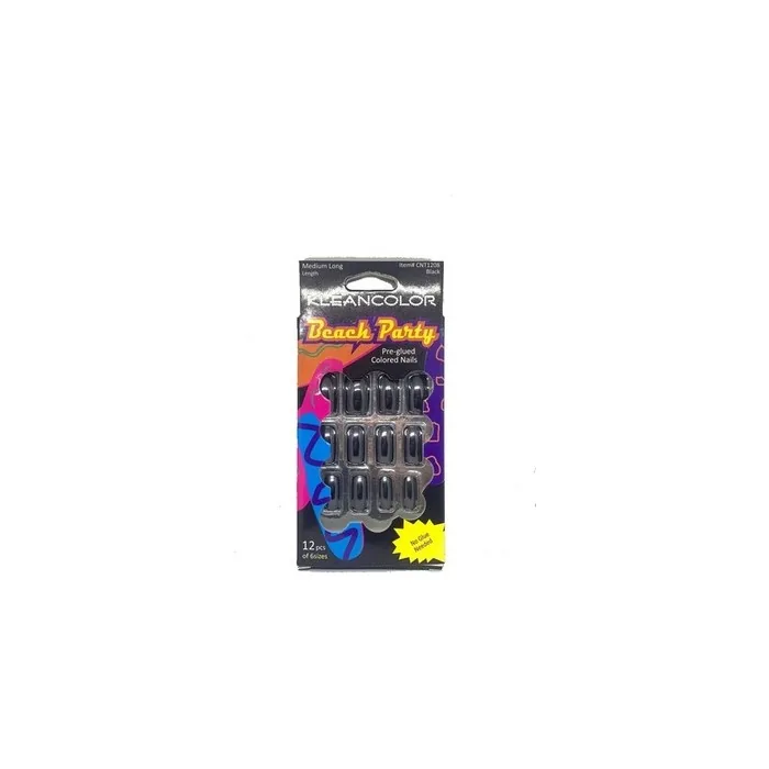Kleancolor Glaze Craze Preglued Nails Black Medium Length