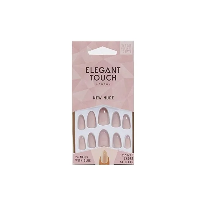 Elegant Touch Perfect Coloured False Nails Collection New Nude Short Stiletto Nails with Glue 24 Pieces