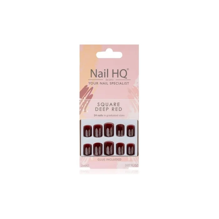 Nail Hq Square False Nails Deep Red 24 Pcs