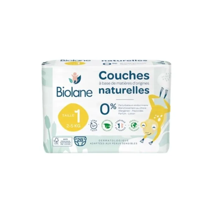Biolane Natural Diapers Size 1 (2-5 Kg) - Pack of 28