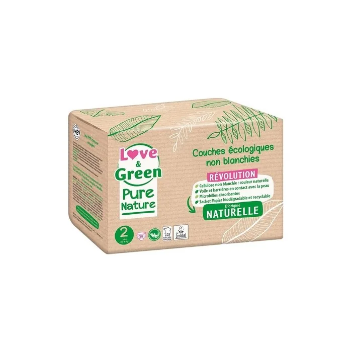 Love & Green Ecological Diaper Pure Nature Size 2 Mini 35 Diapers 3 to 6 Kg