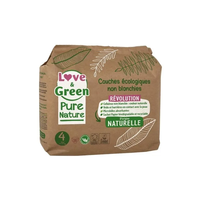 Love & Green Ecological Diapers Pure Nature 38 Diapers 7 to 14 Kg
