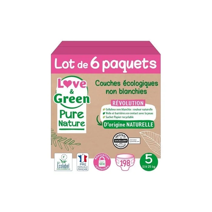 Love & Green Pure Nature Ecological Unbleached Diapers T5
