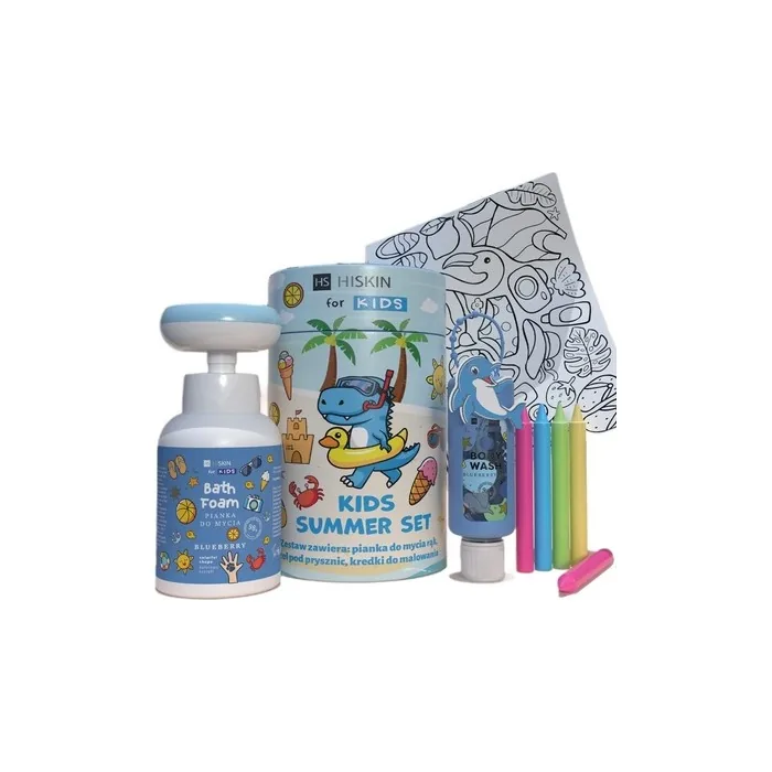 Hiskin Kids Summer Blue Bath Liquid 75ml with Washing Foam, 300ml Crayons (5 pieces) and Coloring Book