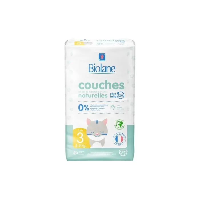 Biolane Natural Diapers Size 3 (4-9 Kg) - Pack of 52
