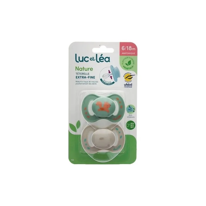 Luc Et Lea Nature 2 Anatomical Soothers Extra-Thin Nipples 6-18 Months