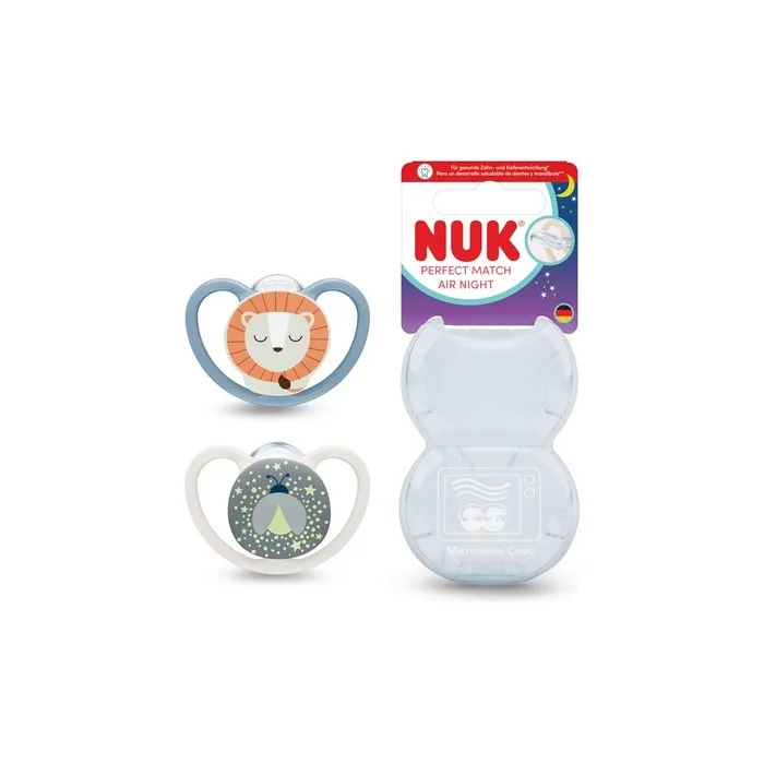 Nuk Perfect Match Air Night Lion Pacifiers For Ages 618 Months Pack Of 2