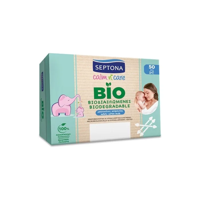 Septona Calm N Care Baby Cotton Swabs Biodegradable Safety 50 Pieces