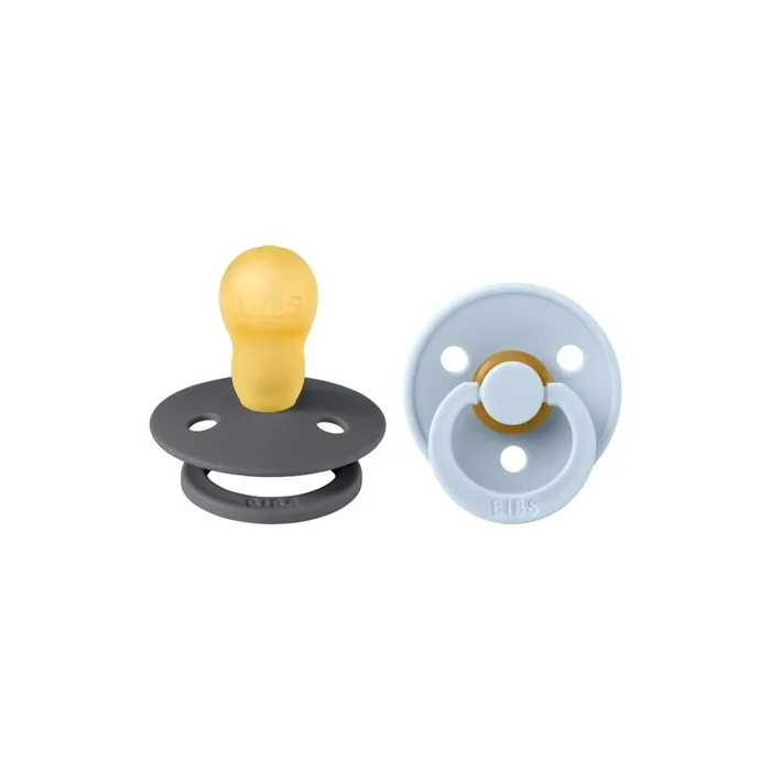 BIBS Colour Natural Rubber Pacifiers - Iron / Baby Blue, Size 3: 18+ months