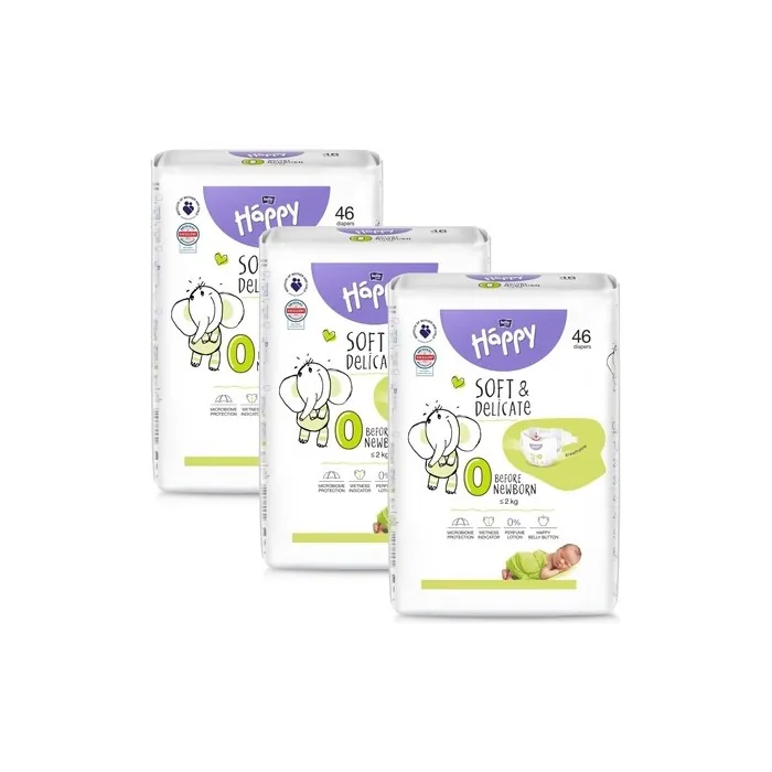 bella baby Happy Diapers Soft and Delicate Size 0 Before Newborn < 2 kg 46 Pieces for Premature Babies with Special Needs