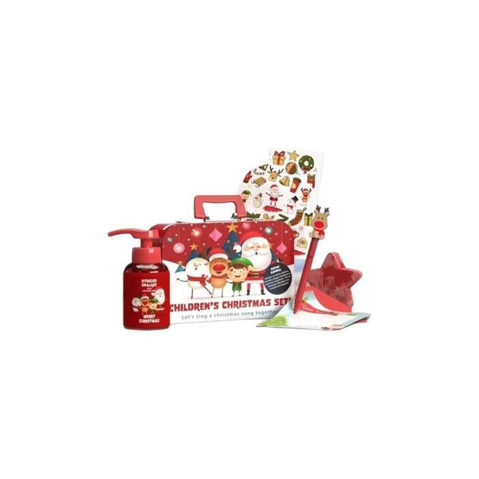Hiskin Children's Christmas Set With 200ml Soap Christmas Stocking Stickers Pen Santa Claus Stationery Star Bath Bomb And Metal Suitcase