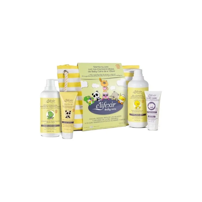 Elifexir Baby Care Gift Set for Babies Dermatological Shampoo Gel 500ml Moisturizing Body Milk 400ml Diaper Cream 75ml Face Cream 50ml Beauty Case