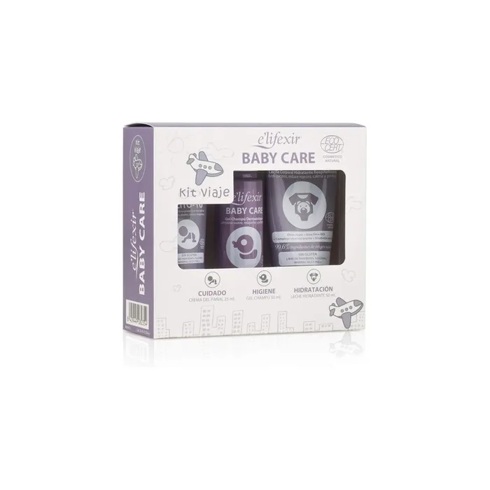 Elifexir Baby Care Travel Hygiene Set for Babies Mini Size Moisturizing Body Milk + Baby Shampoo Gel + Protective Diaper Cream 125ml
