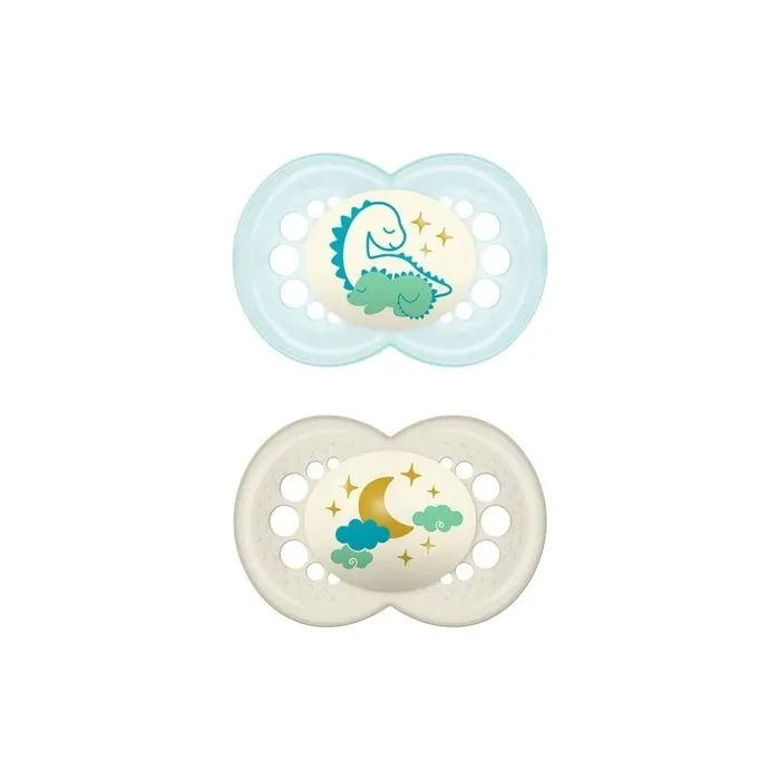 Mam Original Night Astro, Set With 2 Pacifiers Made Of Silicone, Blue, 16