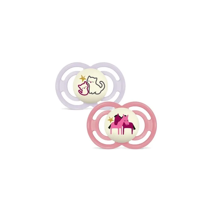 Mam Perfect Night Pacifier 6 Months Silicone Pink Double Pack
