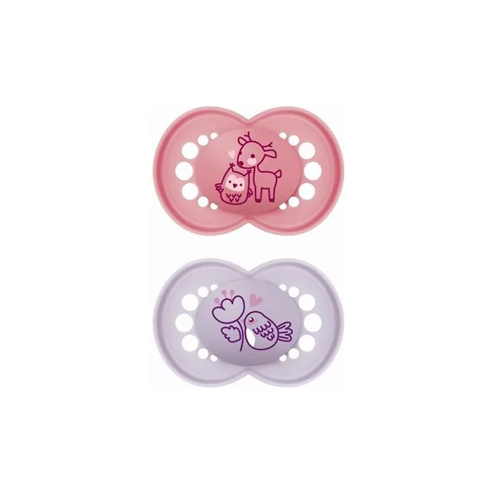 Mam Original Orthodontic Silicone Pacifiers For Girls 16+ Months - Pink / Purple 2 Pack