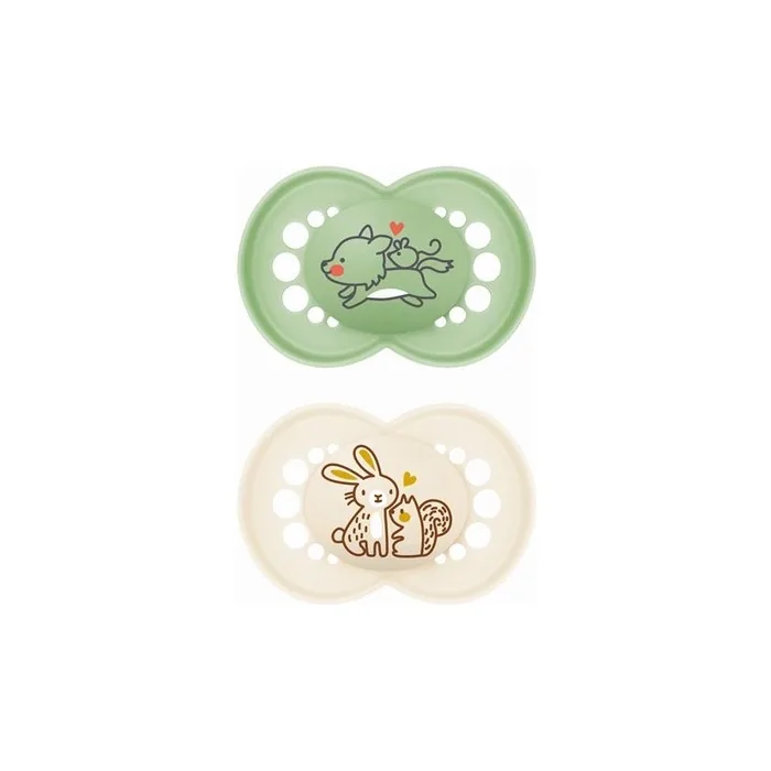 Mam Original Orthodontic Silicone Pacifiers 16+ Months Green/Beige 2 Pack