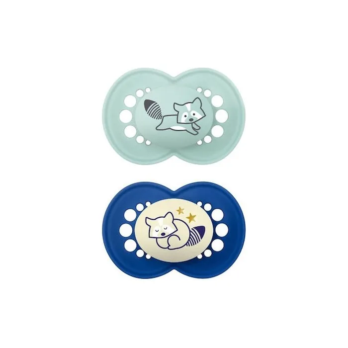 Mam Orthodontic Silicone Pacifiers Day Night 16 Months Blue 2 Pieces