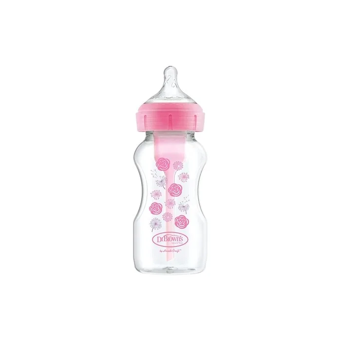 Baby Bottle, Wide Mouth, 270 Ml, Pink, Flowers, Pp Option