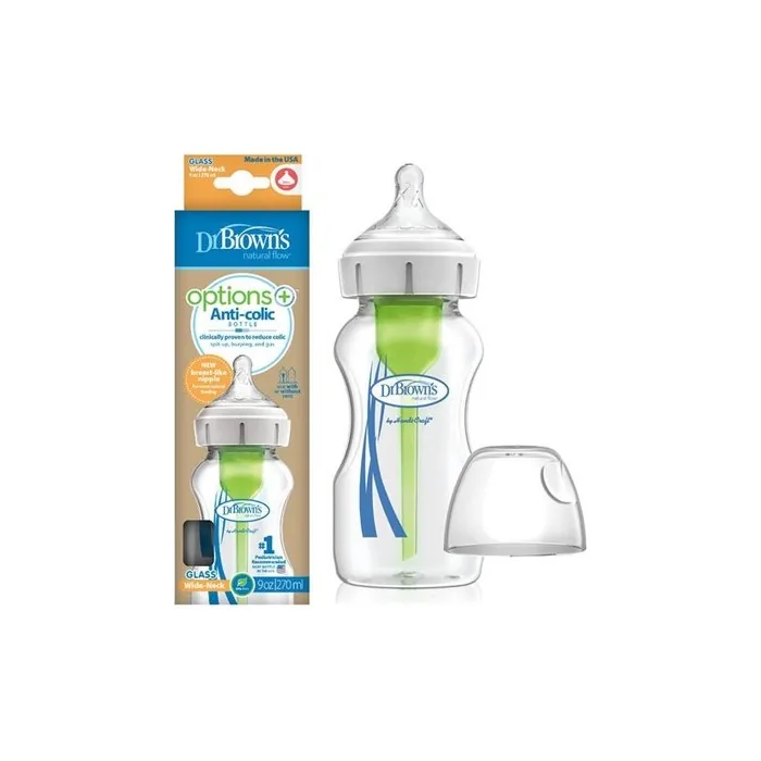 Dr. Brown's Glass Baby Bottle Anti-Colic With Silicone Nipple 270ml