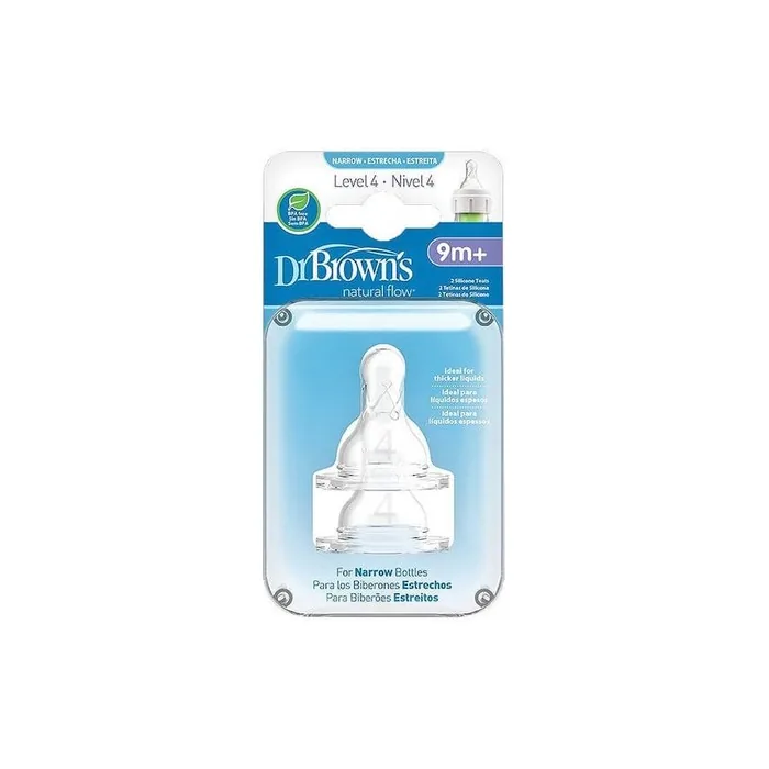 Dr Browns Silicone Nipples Fast Flow 9m For Bottles With Narrow Neck 2 Pieces