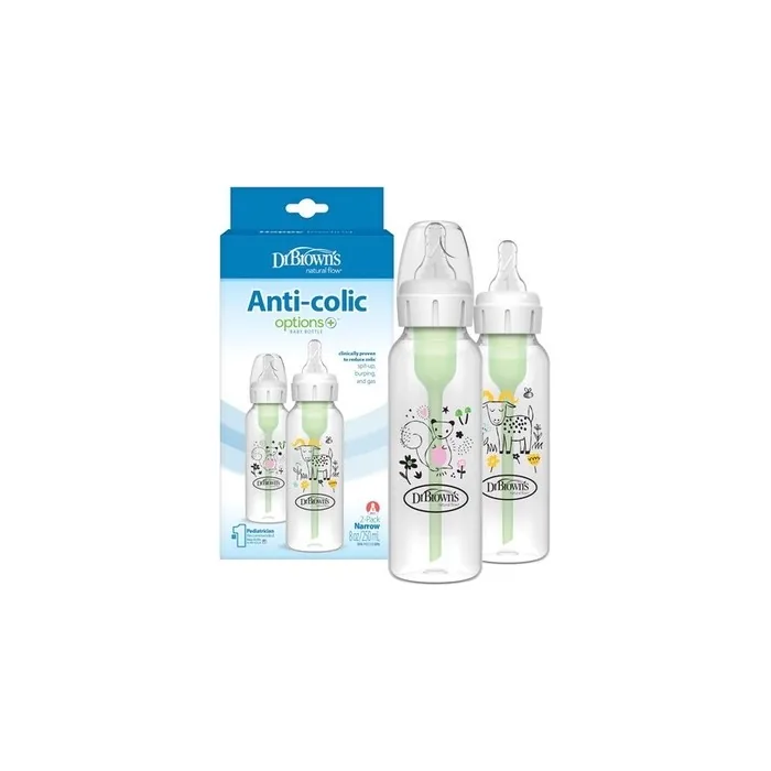 Dr. Brown's Anti-Colic Baby Bottles 8oz with L1 Nipple BPA Free - Pack of 2