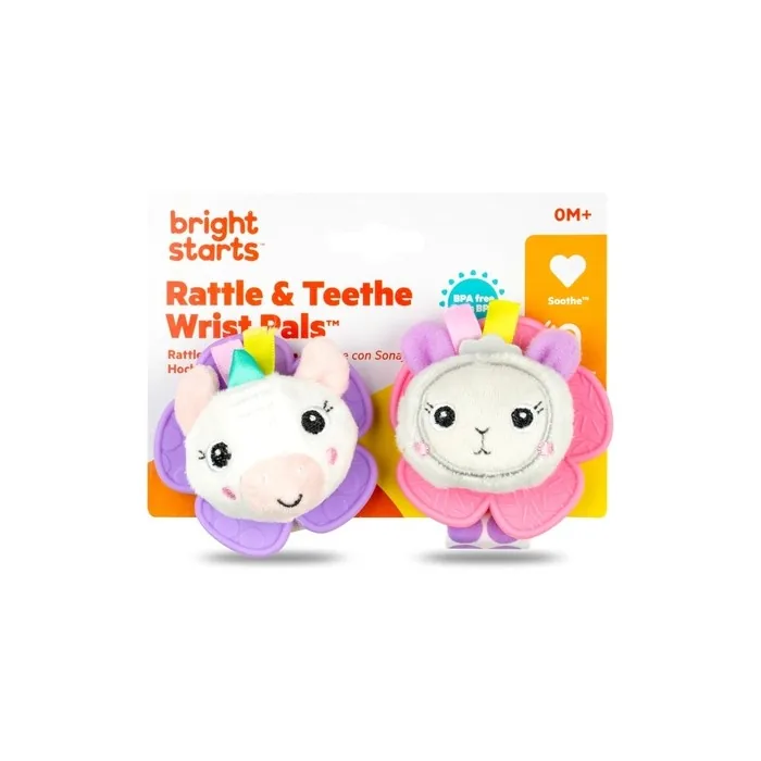 Bright Starts Rattle & Teethe BPA-Free Wrist Pals Baby Toy Unicorn & Llama