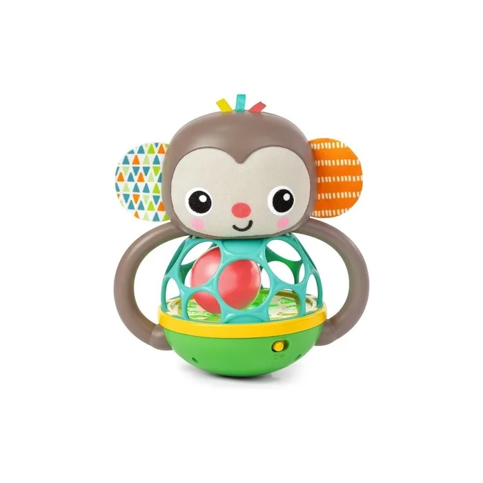 Bright Starts Grab & Giggle Monkey Light-Up Musical Rattle Toy with Easy-Grasp Oball for Ages 6 Months+ Unisex