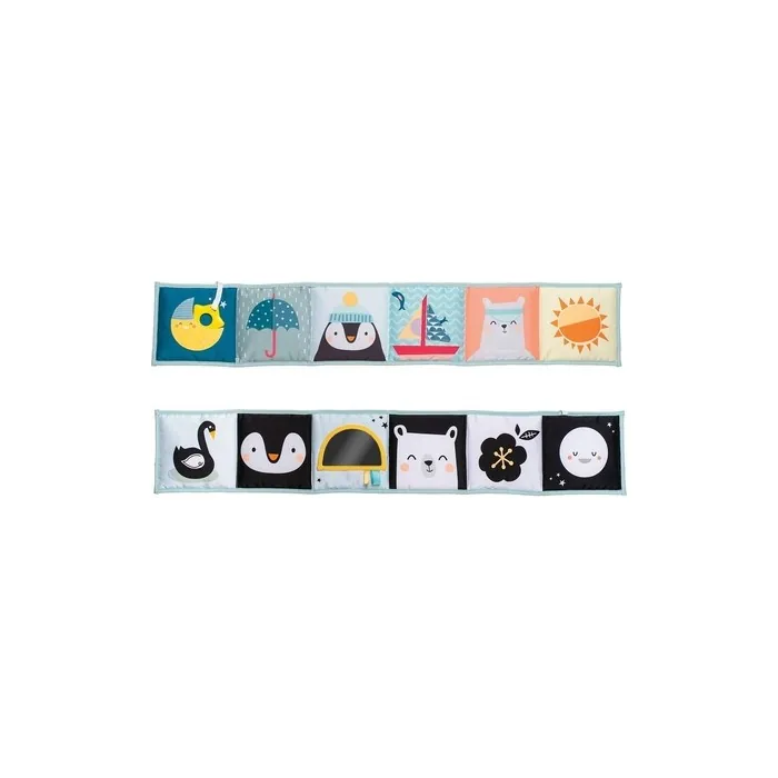 Taf Toys North Pole Clip on Pram Book Soft Double Sided Black White Baby Book with Mirror and Teether Crinkling Fold Out Cloth Baby Book for Newborn Boys Girls 0 months +
