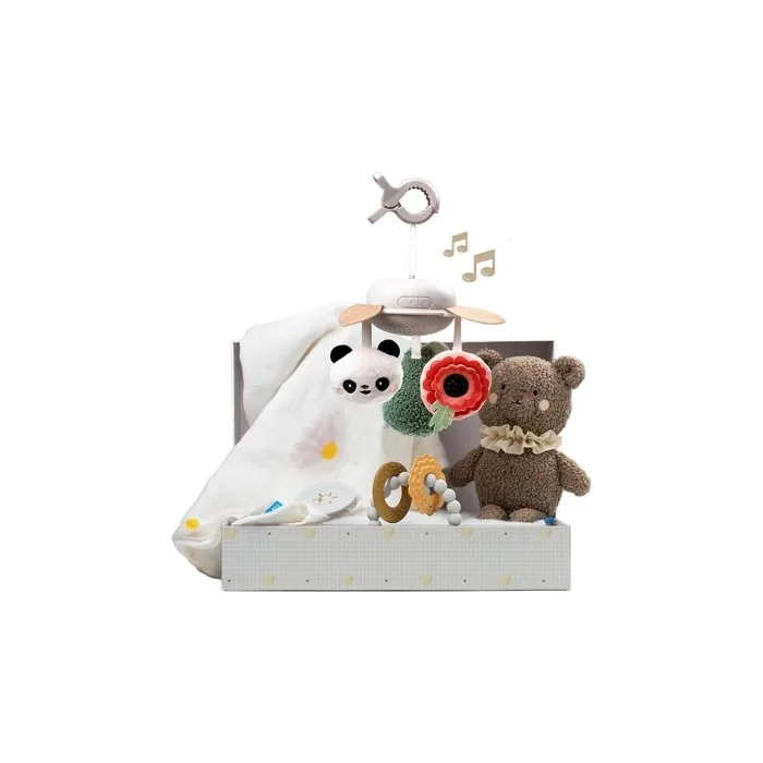 Taf Toys Baby Shower Gifts Cotton Bamboo Swaddle and Take Along Musical Mobile