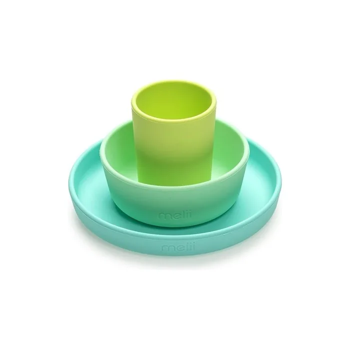 Silicone Plate, Bowl and Cup Set for Toddlers, Kids and Children - Lime and Mint