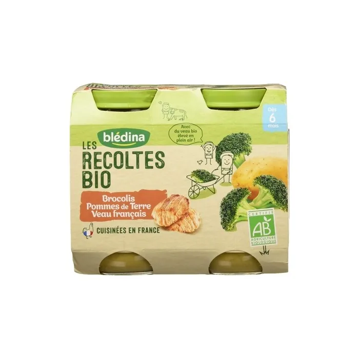 Bledina Les Recoltes Broccoli Potato Veal for 6 Months, Organic 200g - Pack of 2