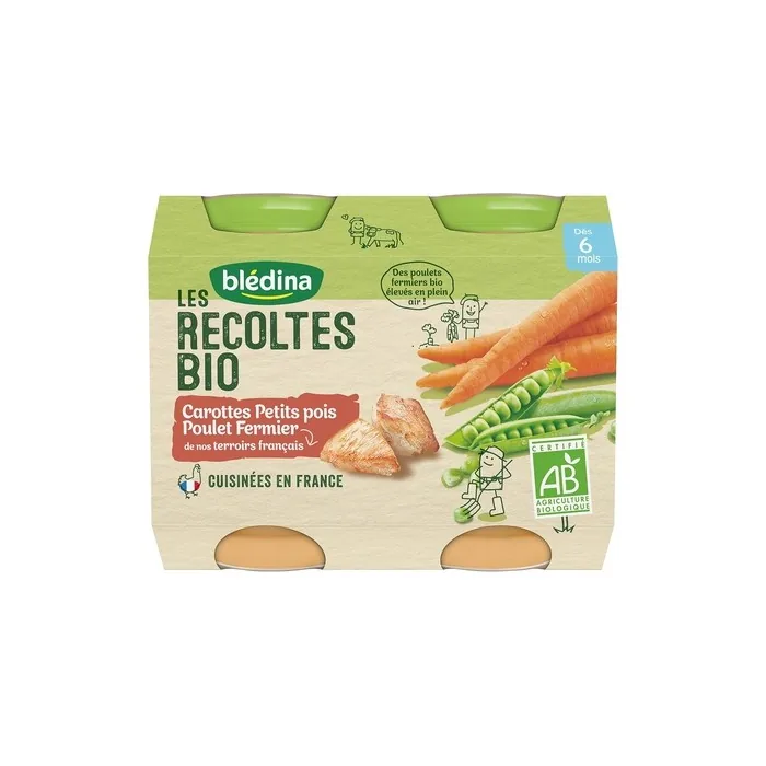 Bledina Recoltes Bio Petits Pois Poulet 200g - Pack of 2