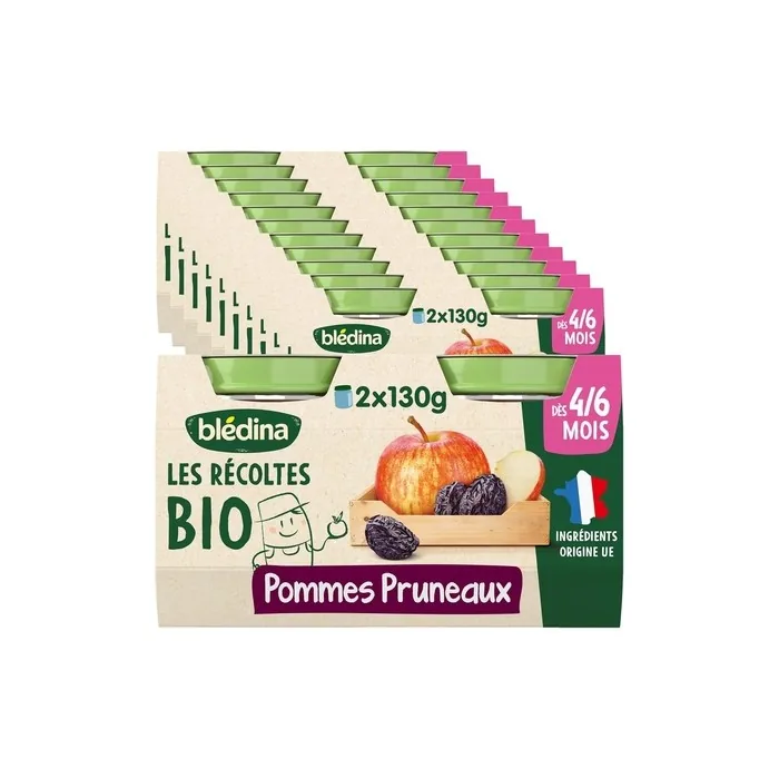 Bledina Les Recoltes Bio Organic Baby Food for 4-6 Months Apples and Prunes