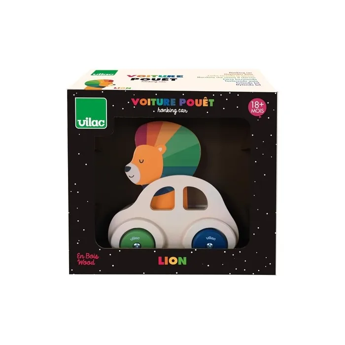 Vilac Lion Car with Squeaker Andy Westface Toy for Toddlers