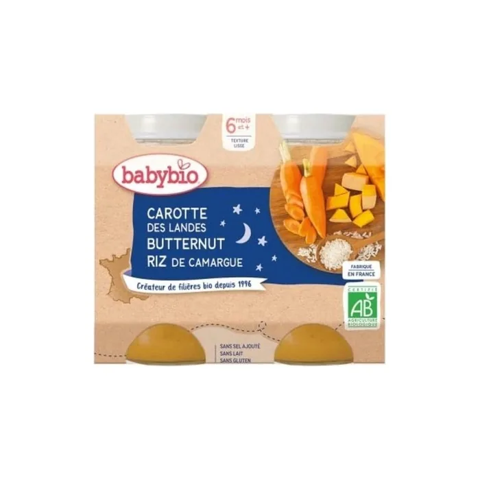 Babybio Good Night Carrot Butternut Rice 6 Months Organic 200g - Pack of 2