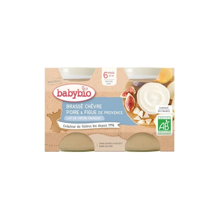 Babybio Goat's Milk Pear Fig Organic Baby Food from 6 Months 2 Jars 130g
