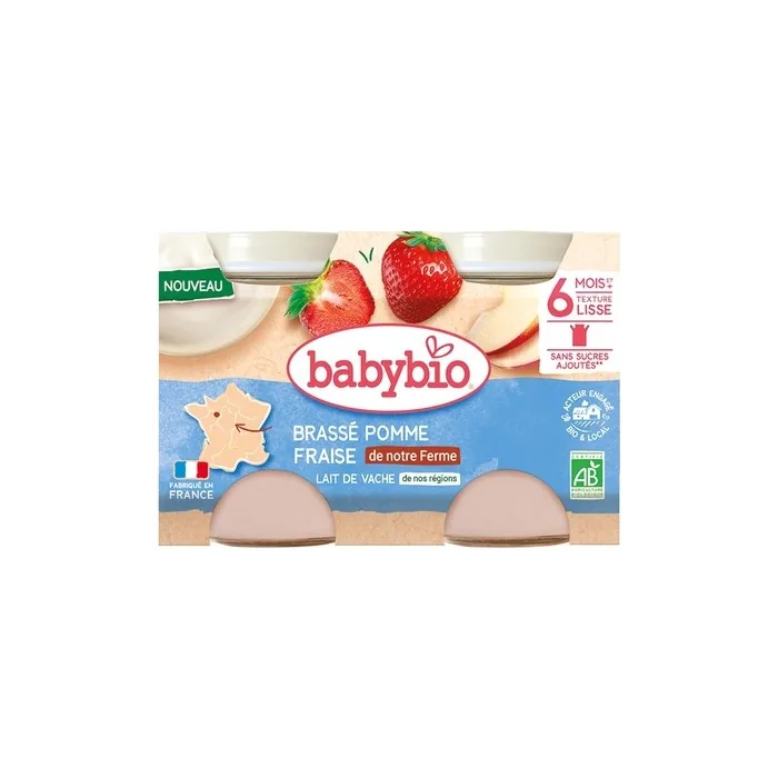 Babybio Brasse Apple Strawberry Cow's Milk 6 Months and Over Organic 130g - Pack of 2