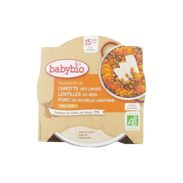 Babybio Carrot Lentil Pork Casserole 15 Months and Up Organic 260g